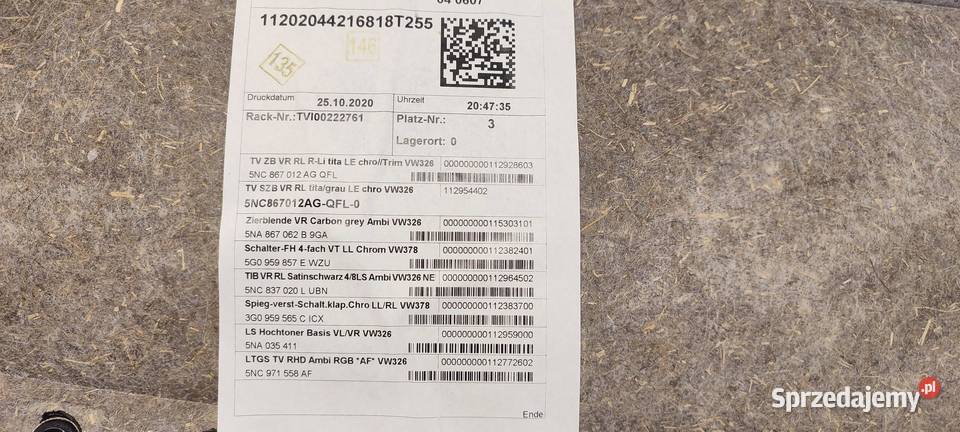 VW TIGUAN II BOCZEK DRZWI PRAWY PRZÓD RHD