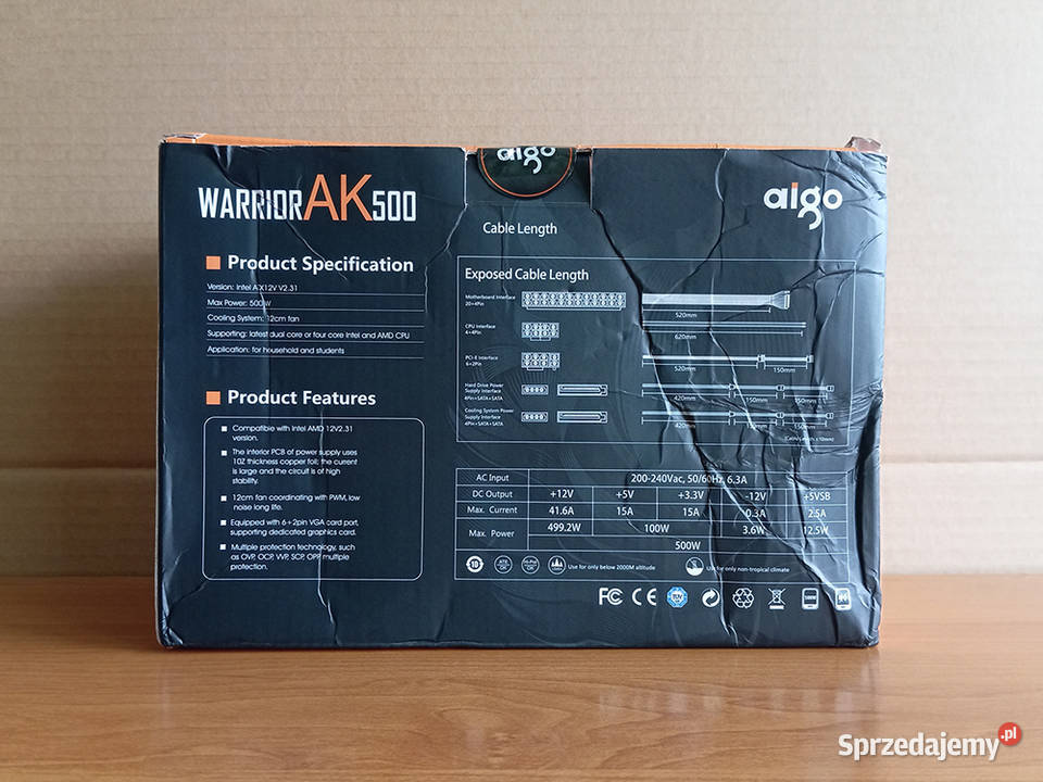 NOWY Zasilacz ATX Aigo 500W Węgrów