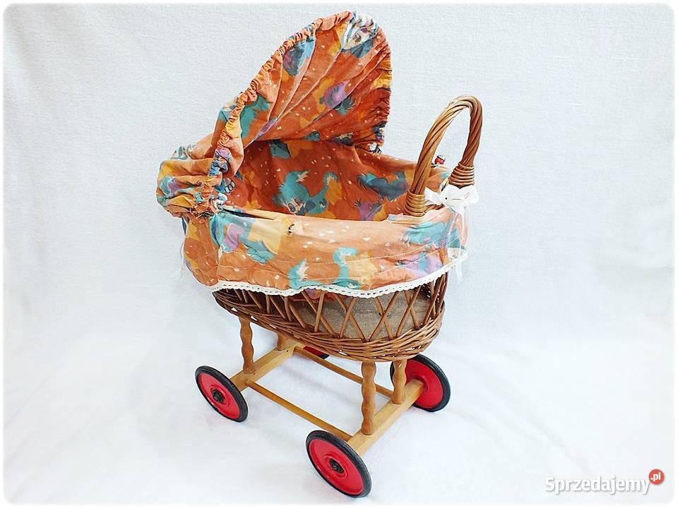Stary Wózek wiklinowy lalek z lat 70 Idealny do Kolekcje Żary