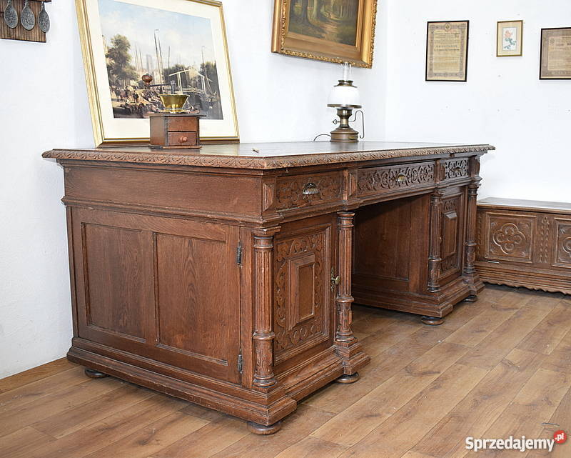 DUŻE STARE DĘBOWE BIURKO 190X96 POMOCNICZE BLATY Świdnica
