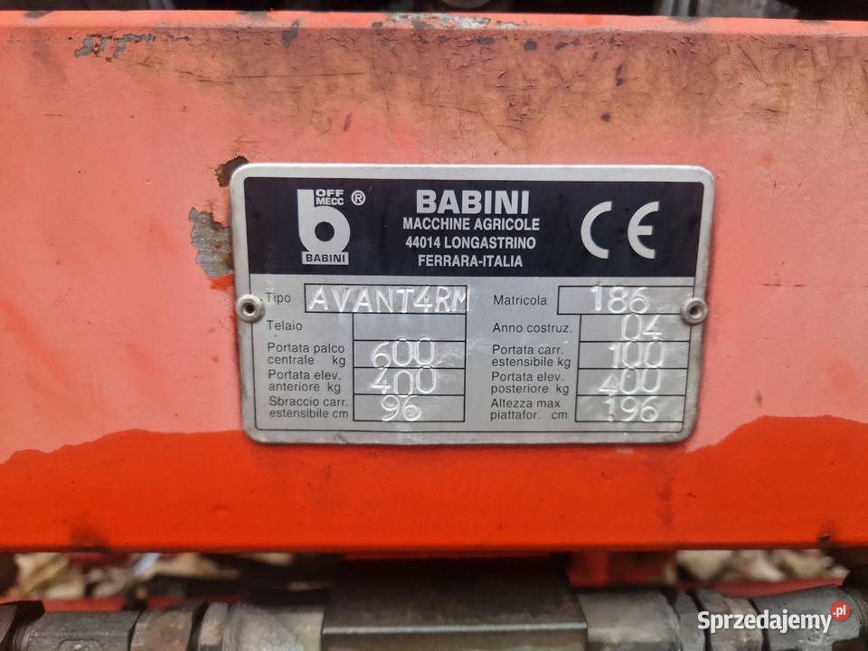 platforma sadownicza samojezdna BABINI 4x4 nieuszkodzony Zelów