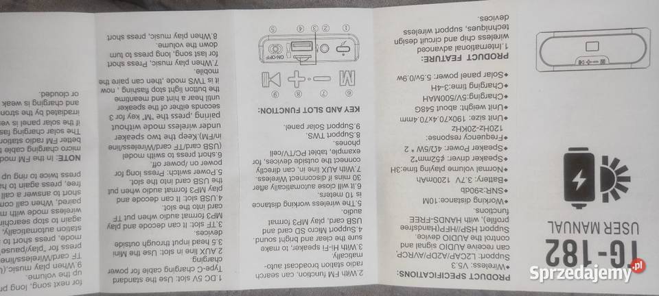 Głośnik solarny BT z radiem FM świetny Krotoszyn