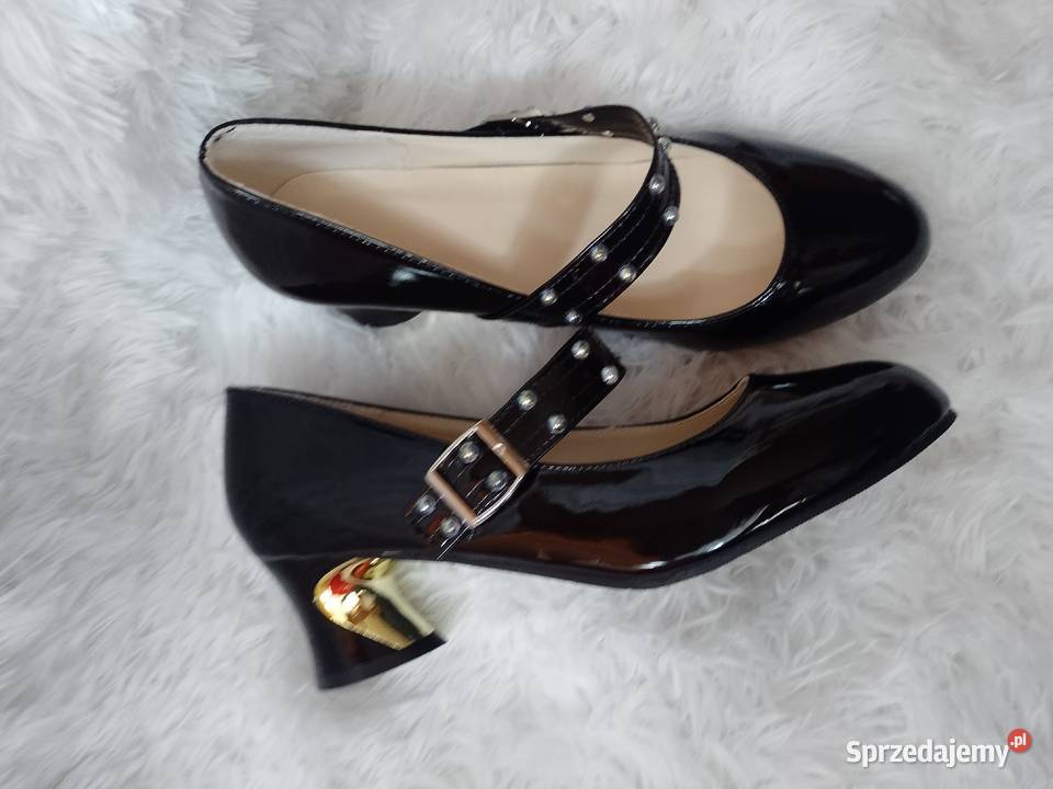 3839 Czarne bogato zdobione perłami czółenka z 24.5cm