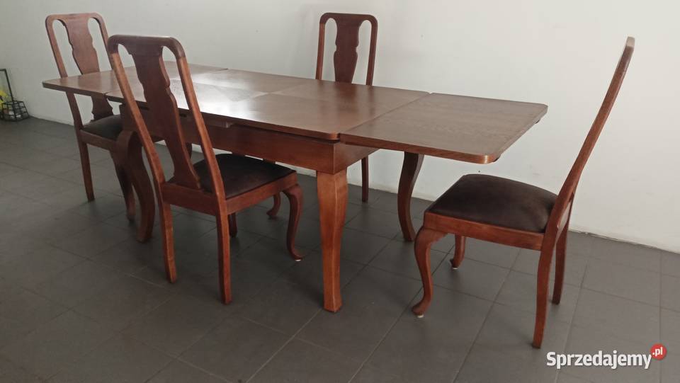 Stół rozkładany z 4 krzesłami dębowe antyk śląskie Radzionków