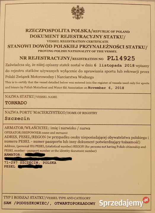 Poduszkowiec rekreacyjny Tornado Scout Szczecin