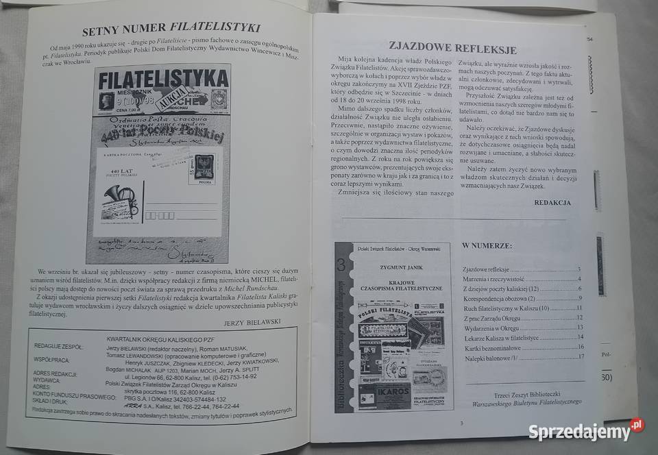 Kwartalnik Filatelista Kaliski rocznik 1998 2 x Koźminek