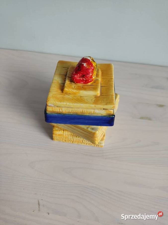 Pojemnik ceramiczny żółty z niebieską kokardką i żółty Głuchołazy