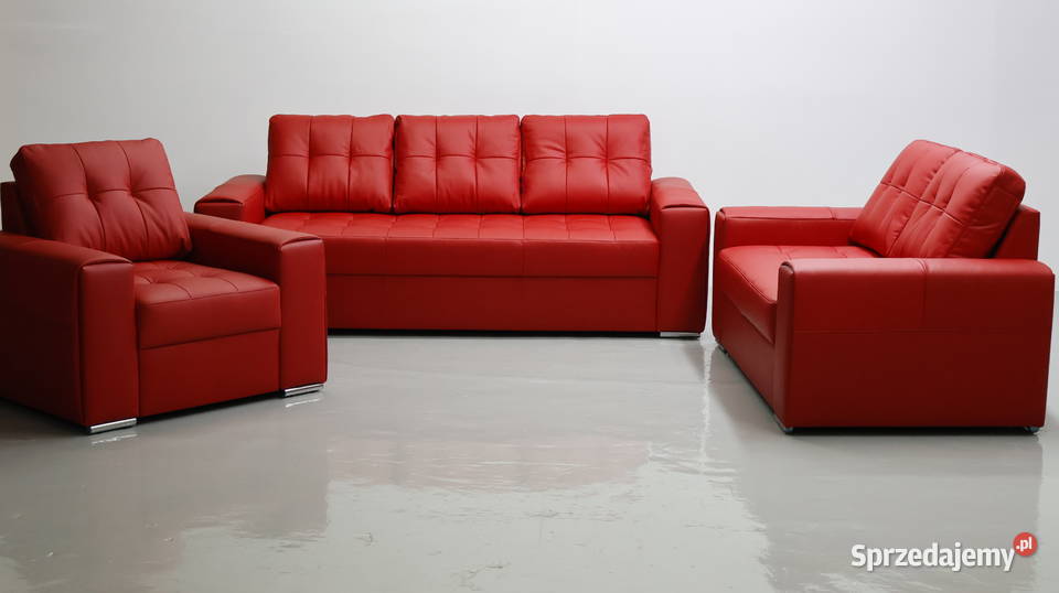 KOMPLET 321 sofy kanapy zestaw czerwona SKÓRA wielkopolskie Poznań