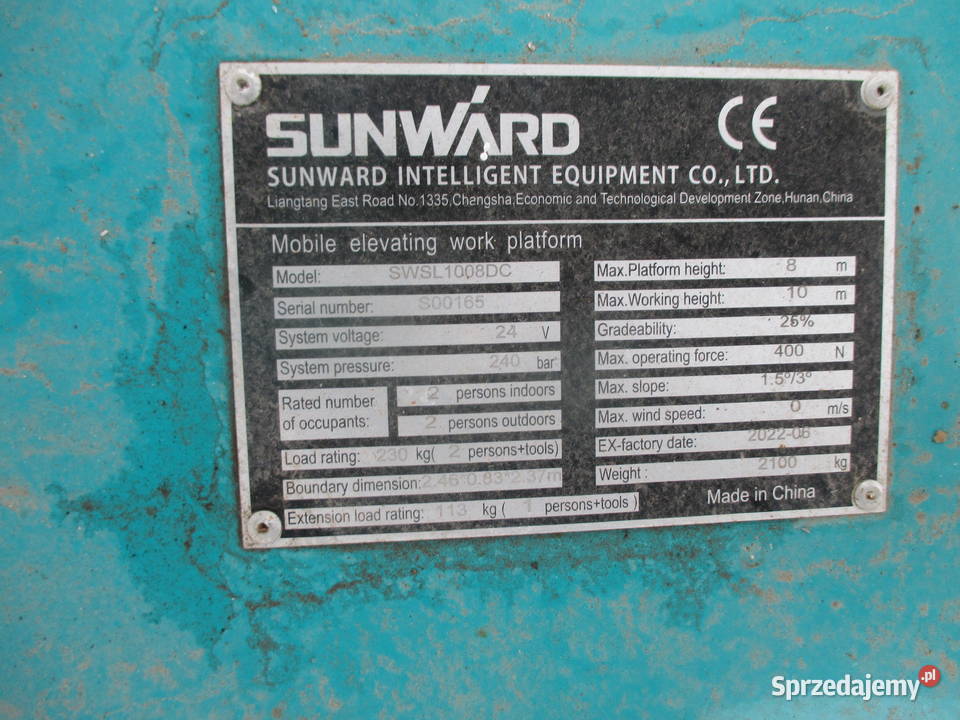 Podnośnik nożycowy 10 m Sunward SWSL1008DC Pleszew