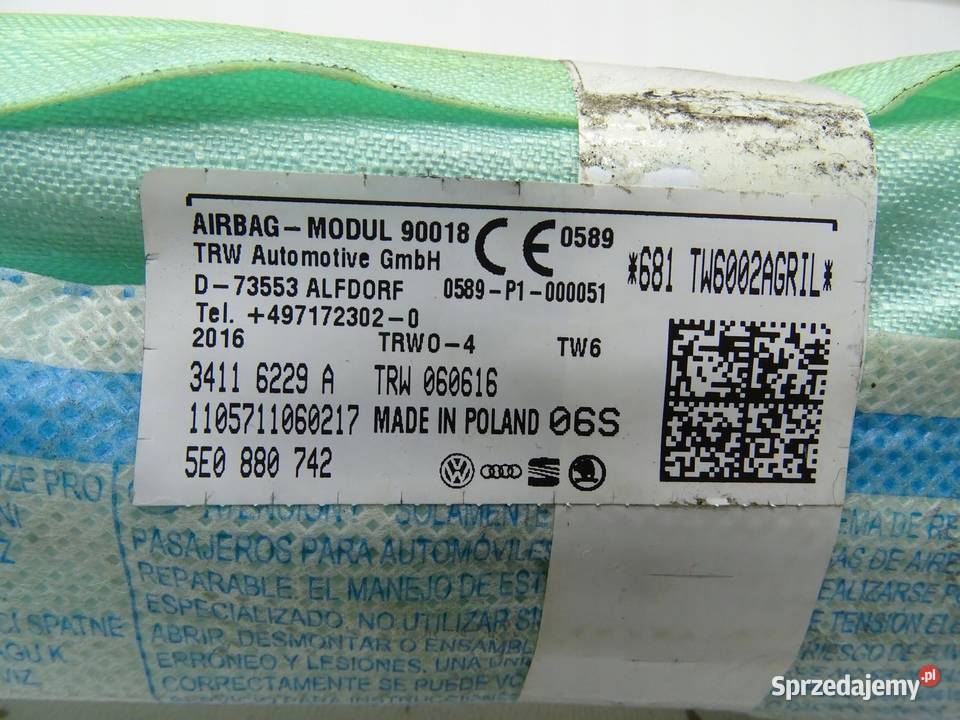 KURTYNA POWIETRZNA AIRBAG PRAWA SKODA OCTAVIA osobowe