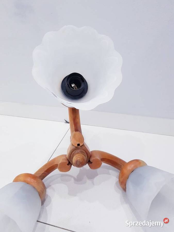 Stary drewniany żyrandol JZaranek z defektem Lampy wiszące śląskie Dąbrowa Górnicza