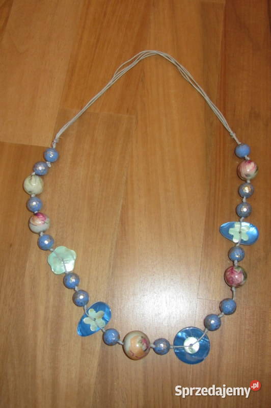 Korale naszyjnik odcienie błękitu złota różu