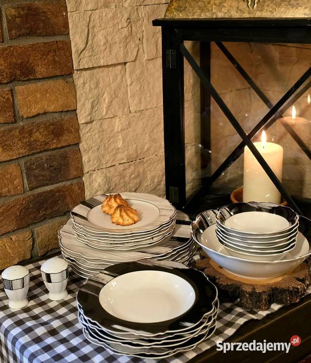 269 Zestaw talerzy 28 elementów szare białe Zabrze