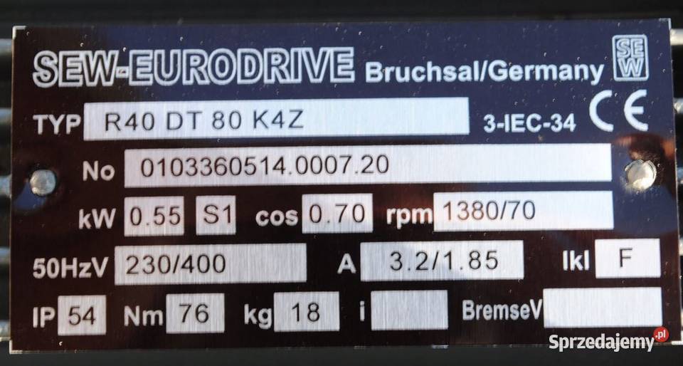 Motoreduktor 055kw 70obrmin SEW lubuskie Kargowa sprzedam
