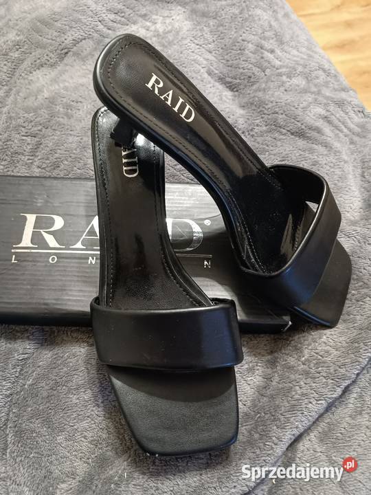 Czarne klapki na obcasie RAID London pudełko Katowice