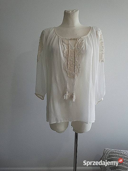 Bluzka Kremowa Zdobiona Koronką w stylu Boho Rozmiar 38(M) Łomża