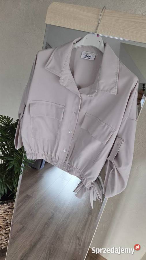 Damska bluzka z kołnierzykiem krótka koszula brązowy/beżowy Pleszew