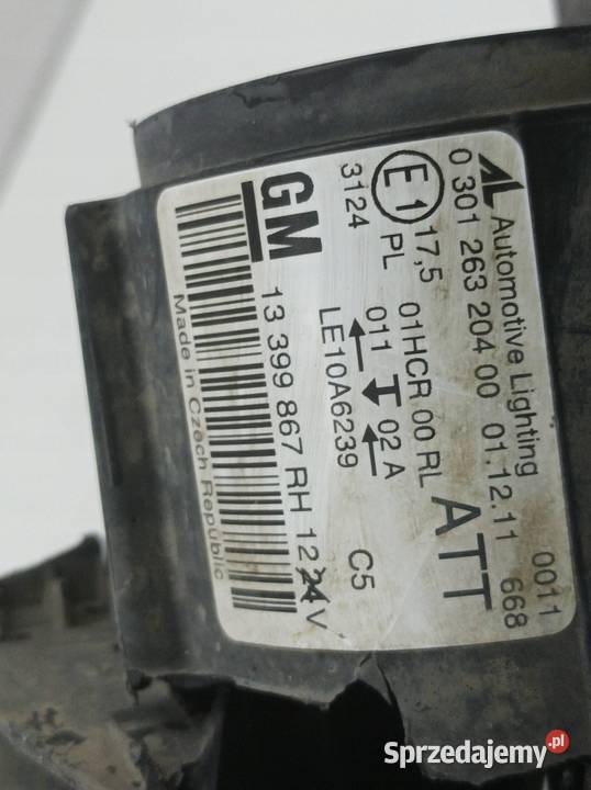 LAMPA PRZÓD PRAWA EU USZKODZONA 13399867RH Opel