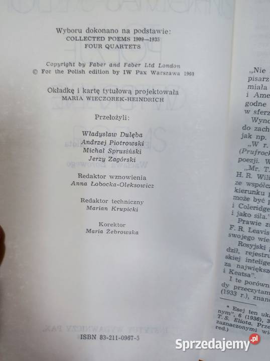 Eliot Poezje wybrane T S Eliot Kielce