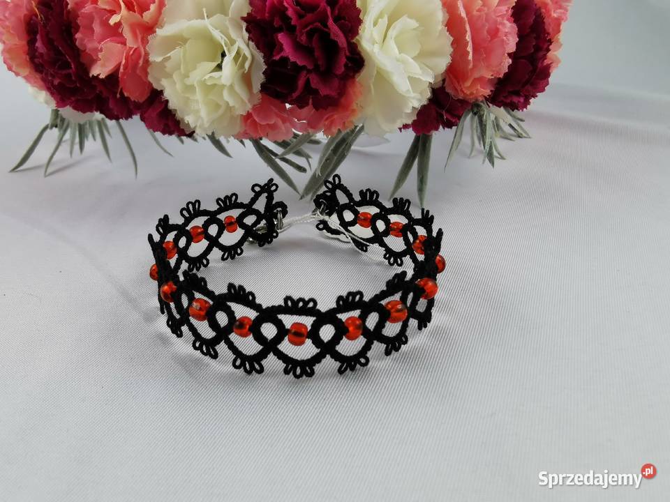 Bransoletka frywolitkowa Wiśniowa