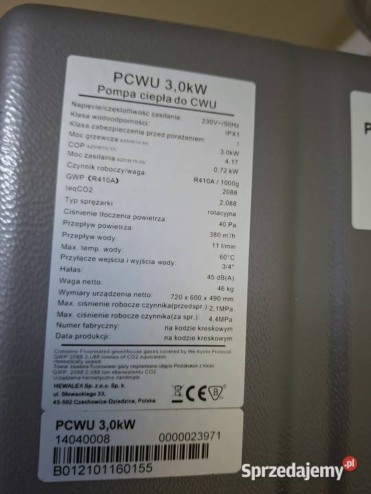 Pompa ciepła CWU 3kW Dom i Ogród Radostowice sprzedam