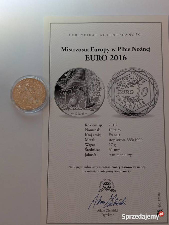 Srebrna Moneta 10 Euro EURO 2016 Francja Piła