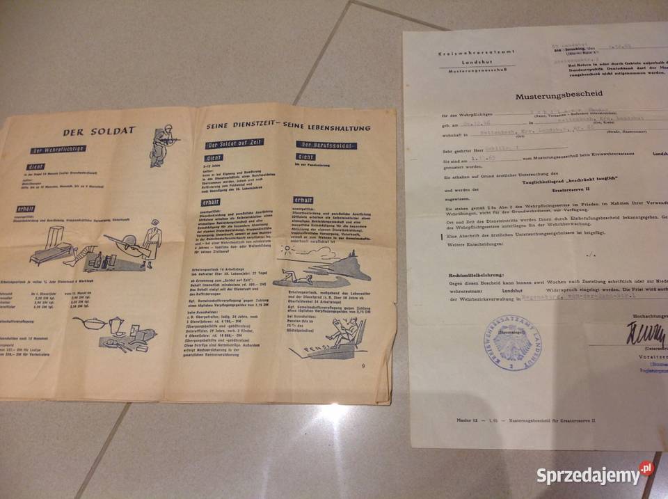 Stara Niemiecka Decyzja Poborowa Nowa Sól sprzedam