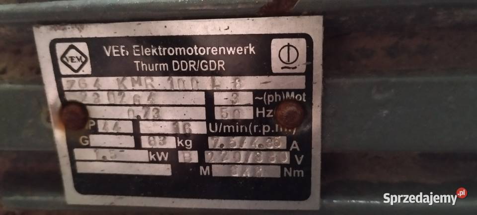 Motoreduktor VEM 15kw 17obrmin łódzkie Boryszów sprzedam