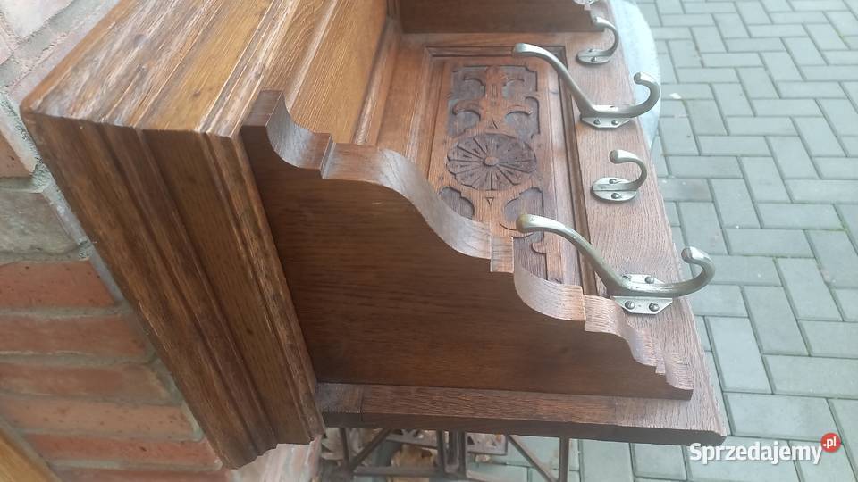 Wieszak dębowy z półką bciężki wiszący ścienny Gawroniec