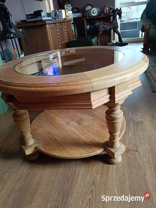 Ława dębowa ze szklanym blatem ciężka jasna Stoliki kawowe i ławy Lipno