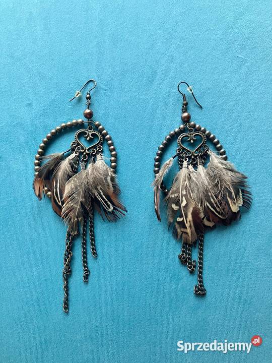 Piękne długie bogate kolczyki piórka styl