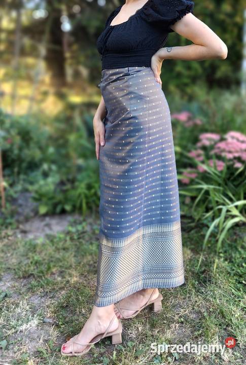 Tajski sarong szary złoty kolor spódnica boho szary/srebrny Szczecin