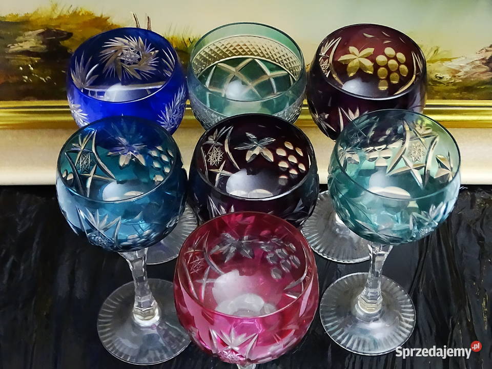 Kieliszki kryształowe kolorowe zestaw 7 sztuk