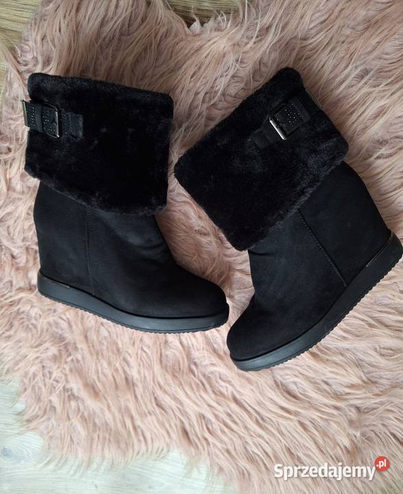 Śliczne botki koturny damskie z futerkiem Jenny Kraków