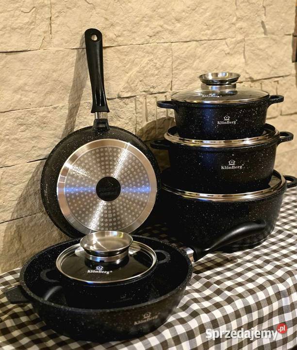 299 Garnki marmurkowe czarne 12 elementów Garnki i szybkowary