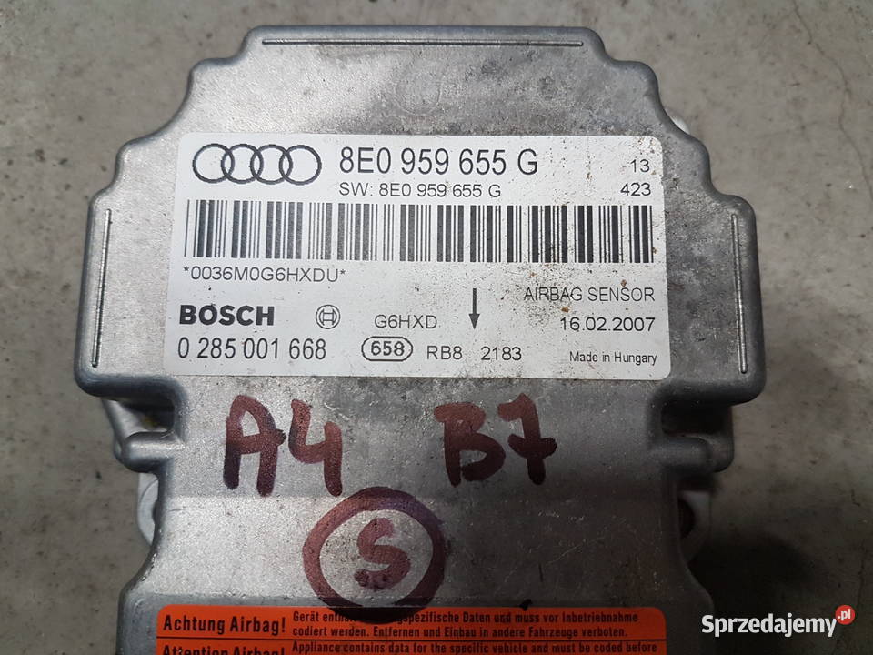 AUDI A4 B7 SENSOR PODUSZEK 8E0959655G Turek