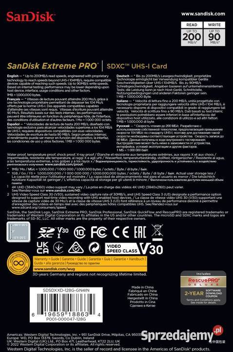 Karta SanDisk EXTREME PRO SDXC 128 GB 20090 MBs Przysucha
