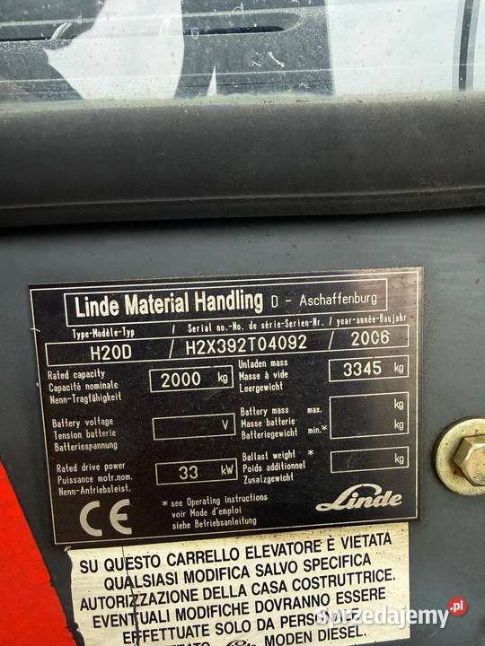 wózek widłowy LINDE H20D 2000 pełna kabina VW łódzkie Działoszyn