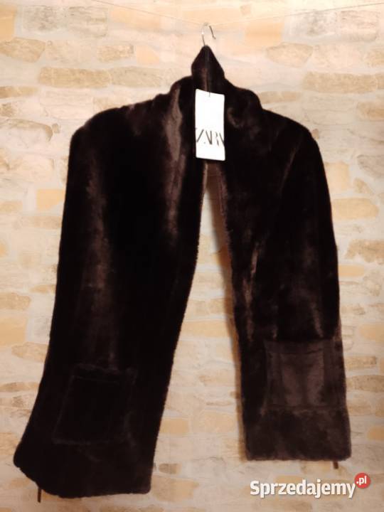 LXL ZARA Brązowy długi szal futerko karbowana Kraków