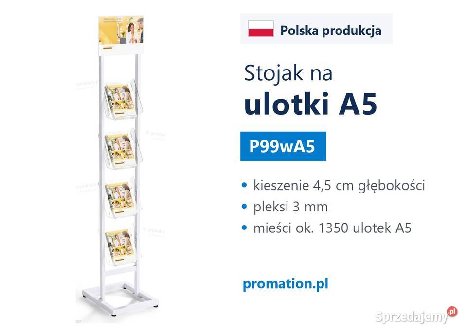 Biały stojak reklamowy na ulotki A5 wyposażenie mazowieckie