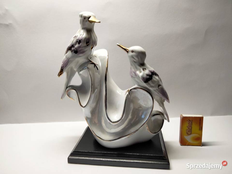 Duża figura porcelana 2 ptaki pozłacana - Idealna na prezent