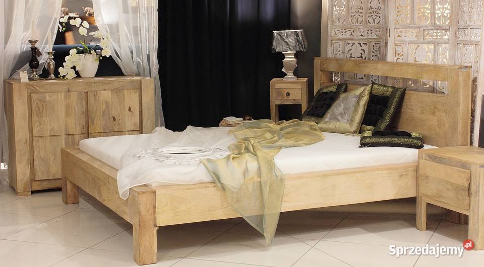 Proste jasne drewniane łóżko z mango 160x200