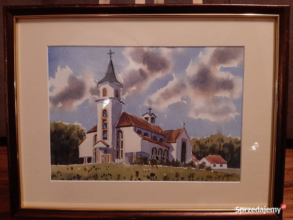 kościół malowany akwarelami 20x30 ramka 32x42 Sandomierz