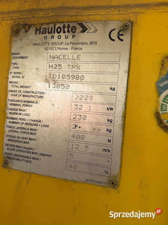 podnośnik zwyżka spalinowa HAULOTTE H25TPX 25m Działoszyn