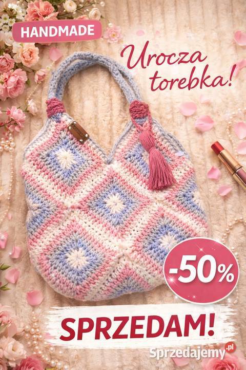 Torba zrobiona na szydelku z kwadratow