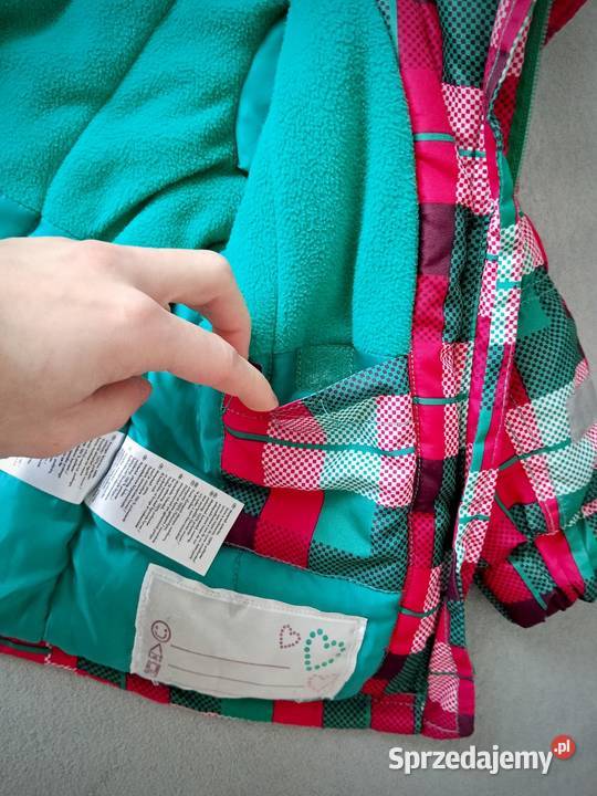 Kurtka narciarska zimowa dziewczęca w kratę zielony Nysa