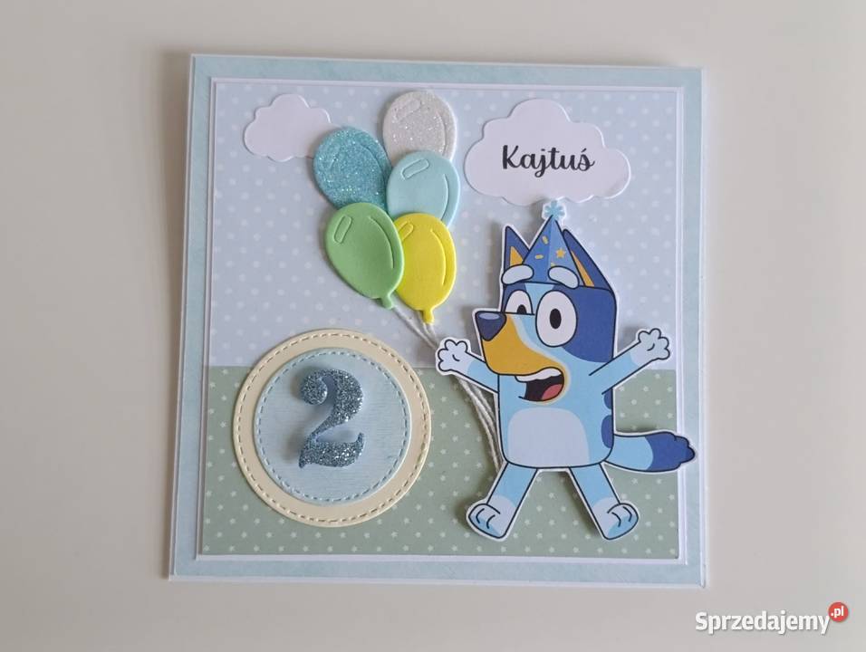 Kartka urodzinowa urodziny ręcznie robiona Bluey Łódź