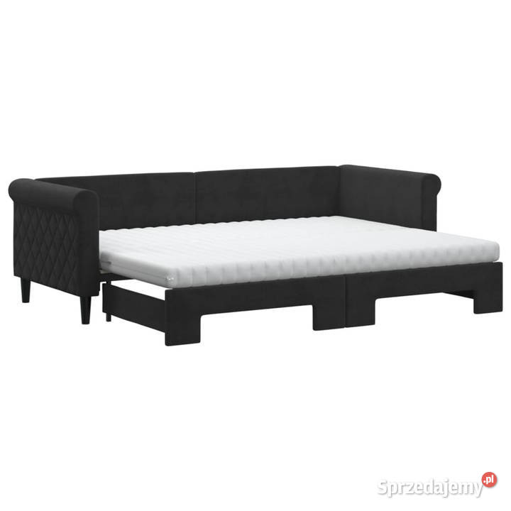 Sofa rozsuwana z materacami czarna aksamit