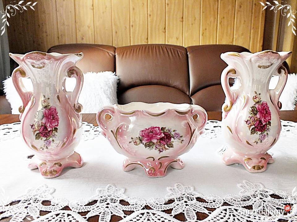 Stary porcelanowy komplet różowy kwiaty Śliczny lubuskie Żary sprzedam