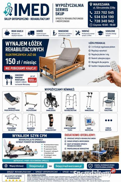 lektryczne łóżko rehabilitacyjne wynajem Sprzęt medyczny Warszawa